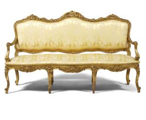 Sofá Entalhado e Dourado Estilo Transição, Início do Século XX, 175x56x101 cm